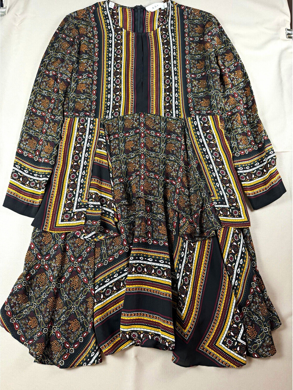 A.L.C. Multicolor Paisley Silk Crew Neck Long Sleeve A-Line Lined Mini 4